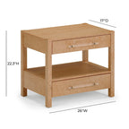 Acacia Wood 2-Drawer Nightstand with Rustic Brass Accents