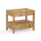 Acacia Wood 2-Drawer Nightstand with Rustic Brass Accents