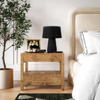 Acacia Wood 2-Drawer Nightstand with Rustic Brass Accents