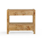 Acacia Wood 2-Drawer Nightstand with Rustic Brass Accents