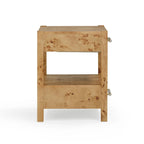 Acacia Wood 2-Drawer Nightstand with Rustic Brass Accents