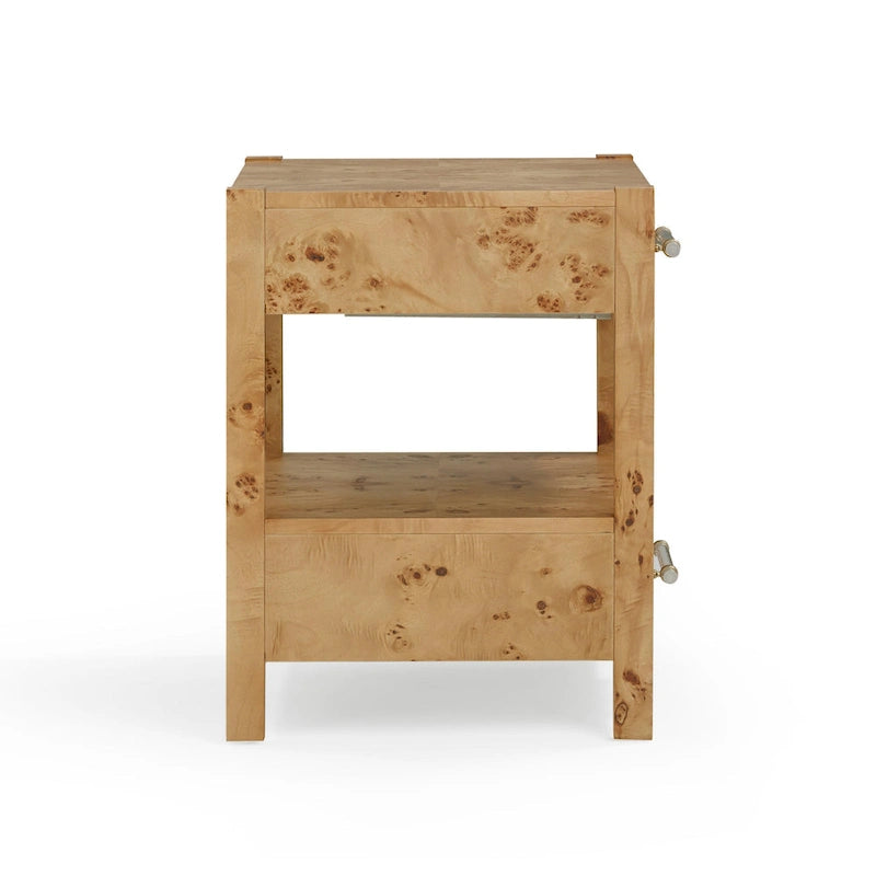 Acacia Wood 2-Drawer Nightstand with Rustic Brass Accents