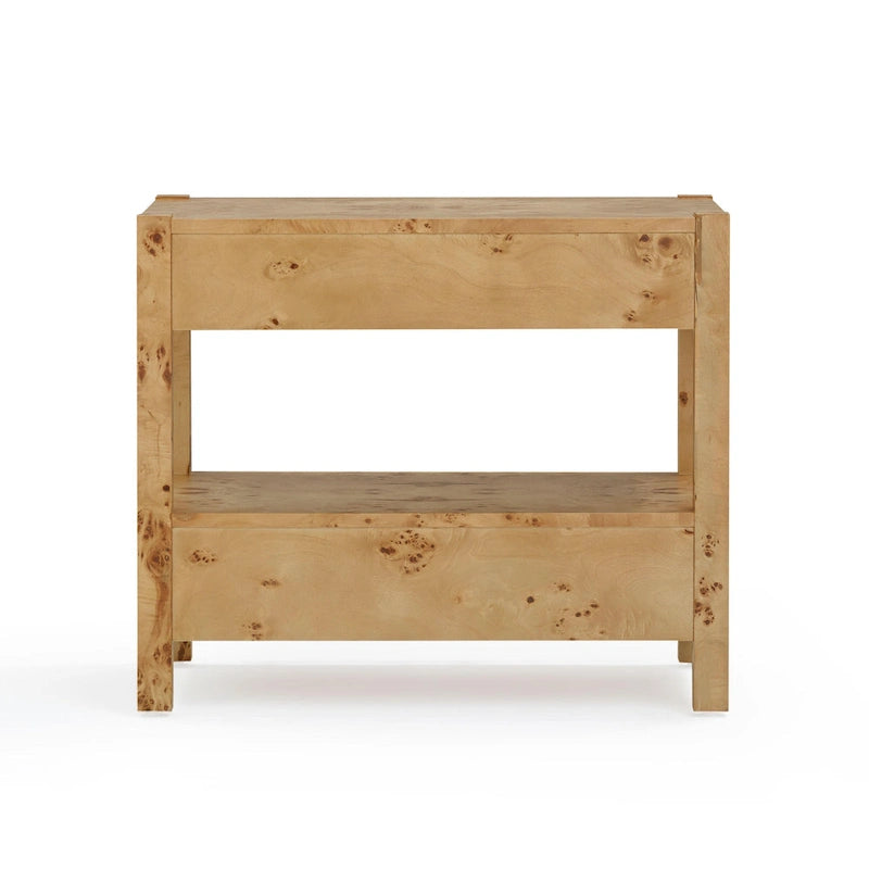 Acacia Wood 2-Drawer Nightstand with Rustic Brass Accents