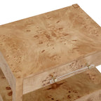 Acacia Wood 2-Drawer Nightstand with Rustic Brass Accents