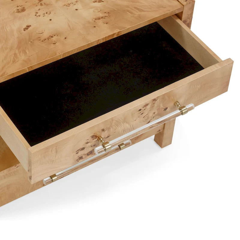 Acacia Wood 2-Drawer Nightstand with Rustic Brass Accents
