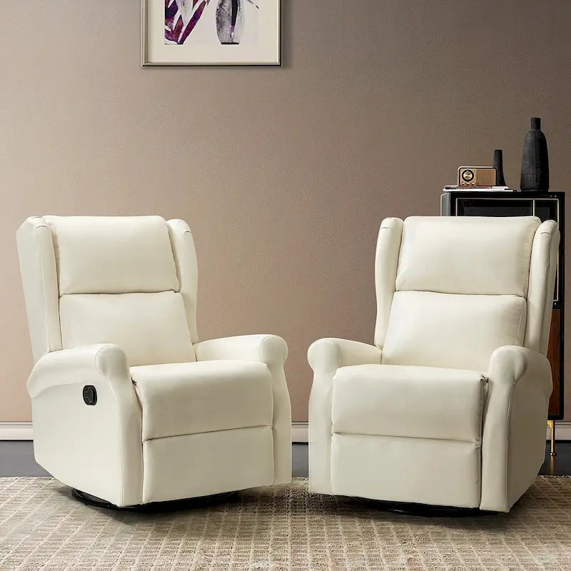 Swivel Faux Leather Recliner with Hidden Footrest & Pocket, Set of 2