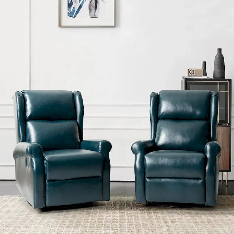 Swivel Faux Leather Recliner with Hidden Footrest & Pocket, Set of 2