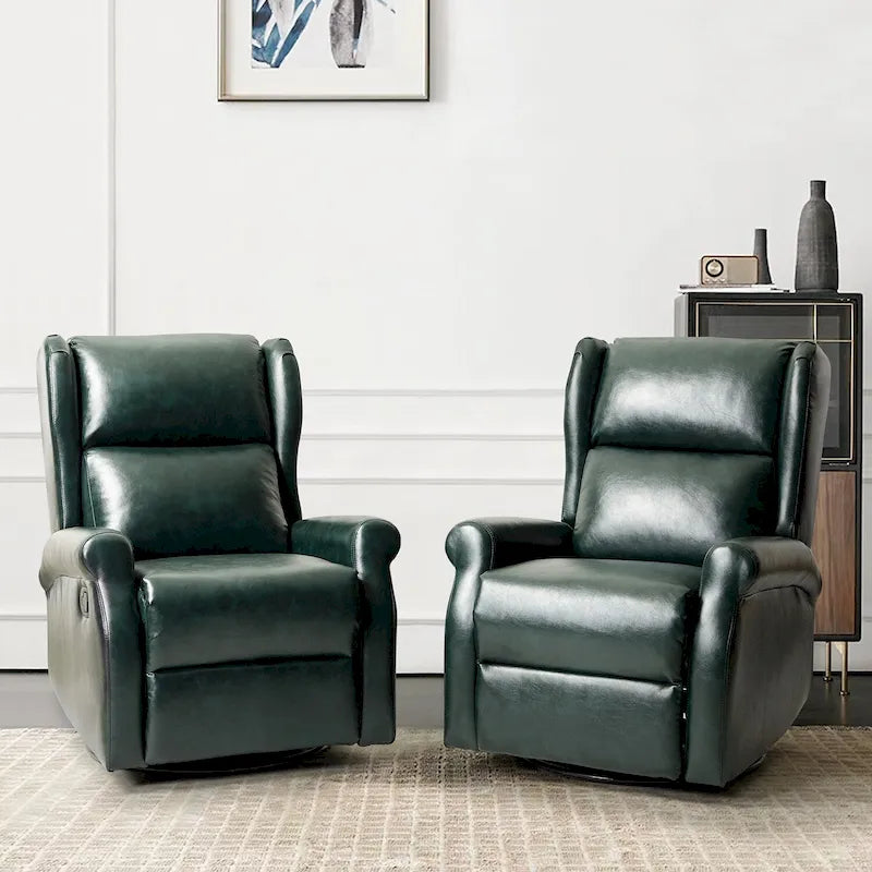 Swivel Faux Leather Recliner with Hidden Footrest & Pocket, Set of 2