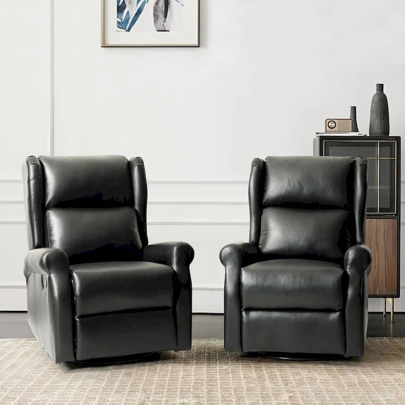 Swivel Faux Leather Recliner with Hidden Footrest & Pocket, Set of 2