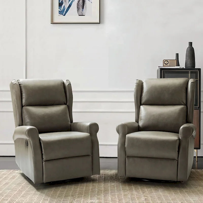 Swivel Faux Leather Recliner with Hidden Footrest & Pocket, Set of 2