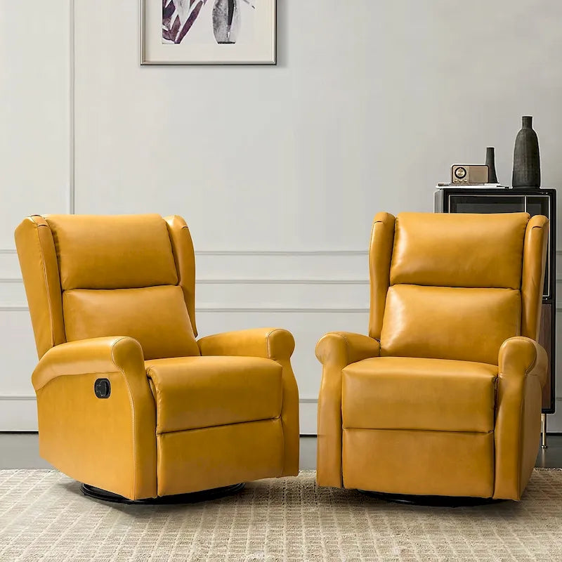 Swivel Faux Leather Recliner with Hidden Footrest & Pocket, Set of 2
