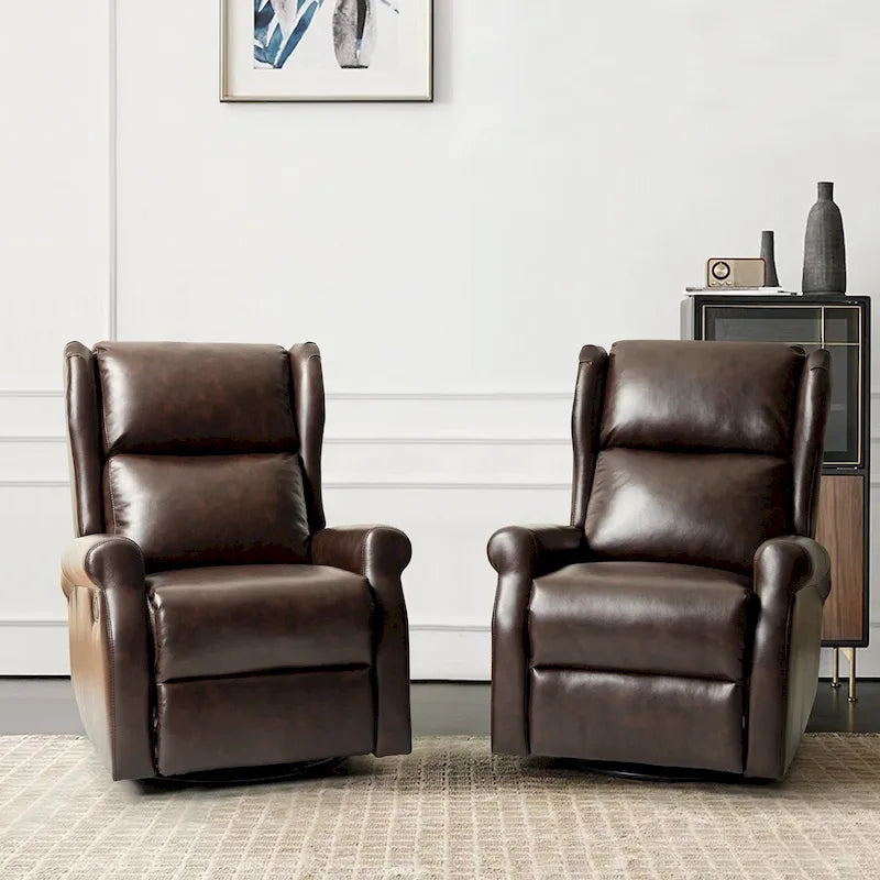 Swivel Faux Leather Recliner with Hidden Footrest & Pocket, Set of 2