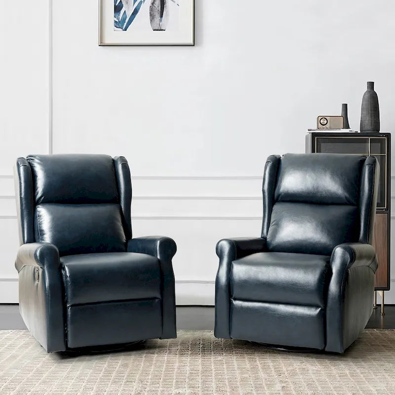 Swivel Faux Leather Recliner with Hidden Footrest & Pocket, Set of 2