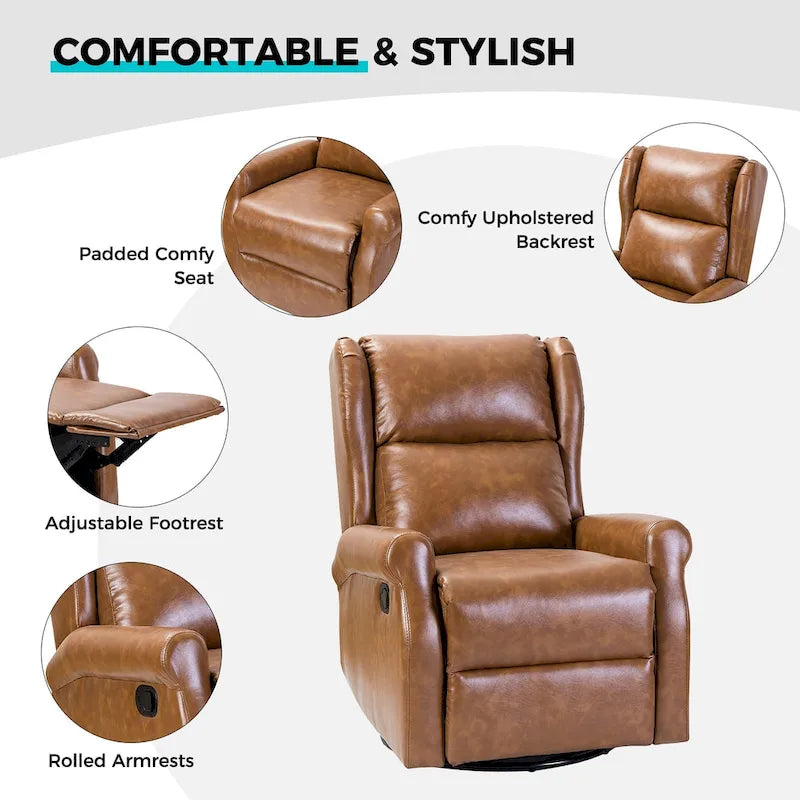 Swivel Faux Leather Recliner with Hidden Footrest & Pocket, Set of 2