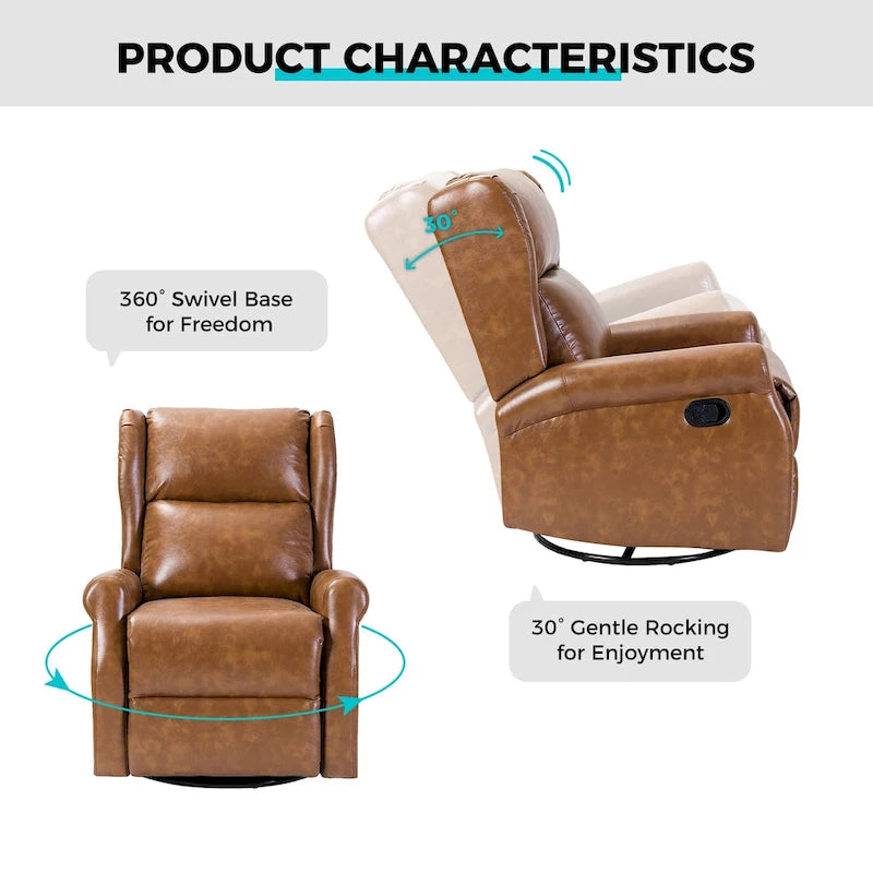 Swivel Faux Leather Recliner with Hidden Footrest & Pocket, Set of 2