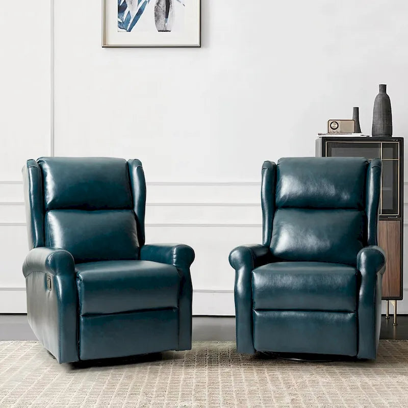 Swivel Faux Leather Recliner with Hidden Footrest & Pocket, Set of 2