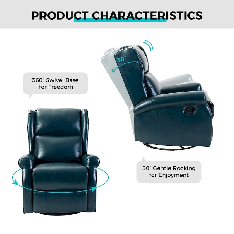 Swivel Faux Leather Recliner with Hidden Footrest & Pocket, Set of 2