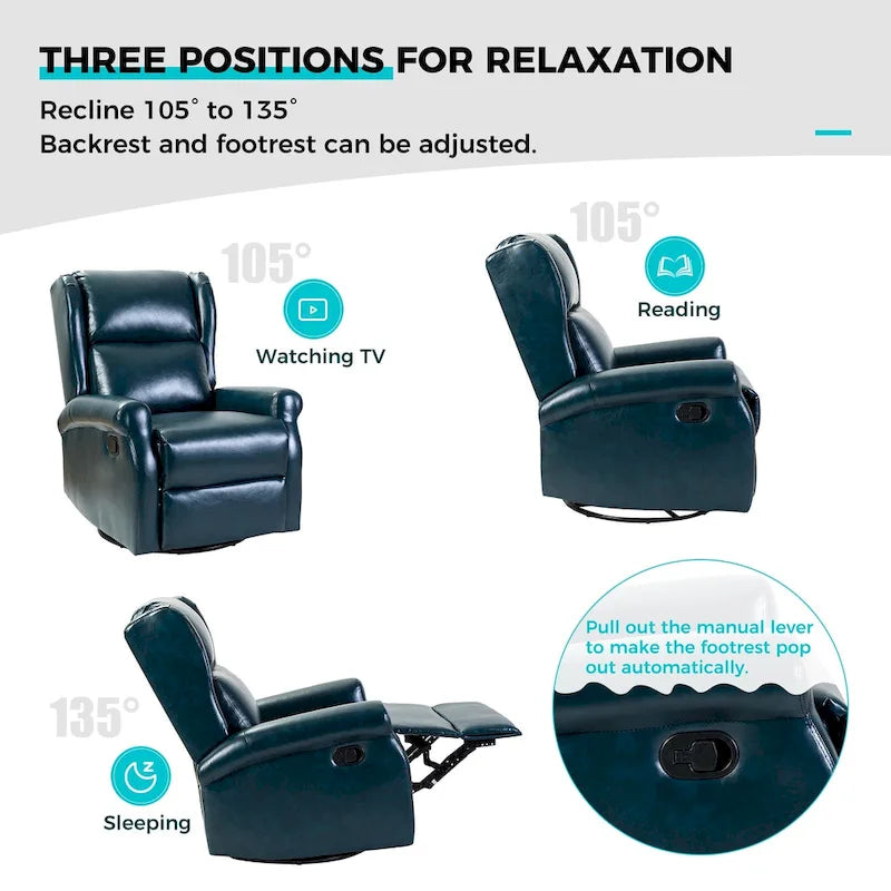 Swivel Faux Leather Recliner with Hidden Footrest & Pocket, Set of 2