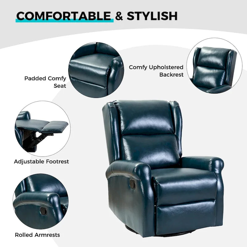 Swivel Faux Leather Recliner with Hidden Footrest & Pocket, Set of 2