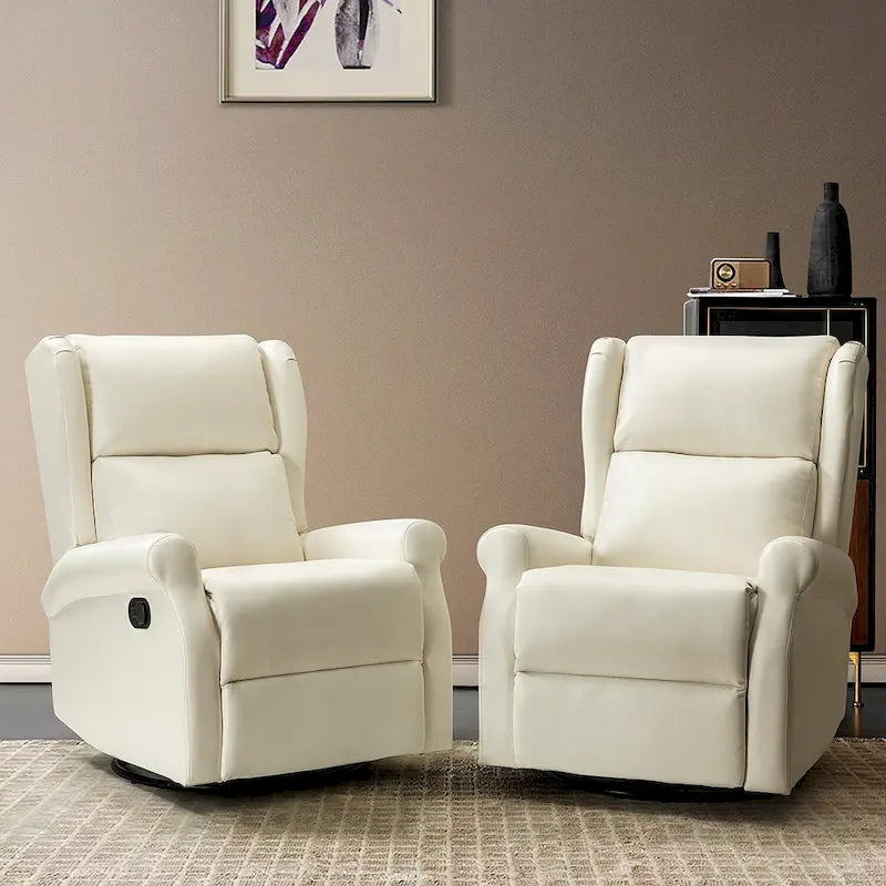 Swivel Faux Leather Recliner with Hidden Footrest & Pocket, Set of 2