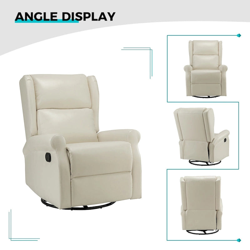 Swivel Faux Leather Recliner with Hidden Footrest & Pocket, Set of 2