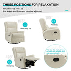 Swivel Faux Leather Recliner with Hidden Footrest & Pocket, Set of 2