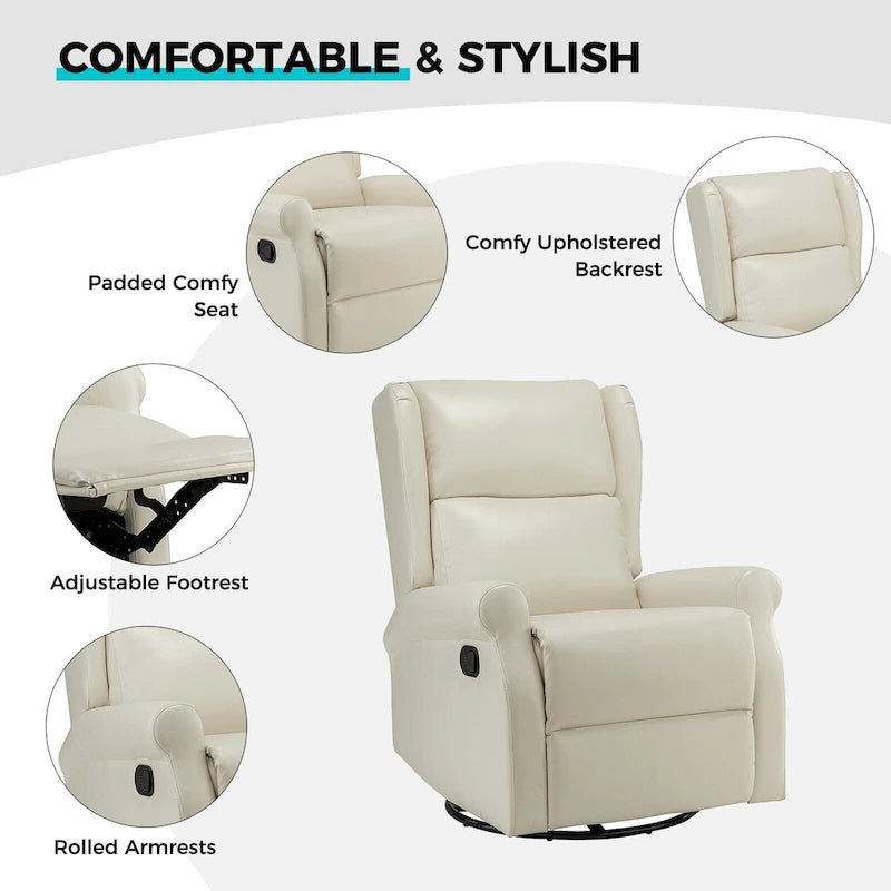 Swivel Faux Leather Recliner with Hidden Footrest & Pocket, Set of 2
