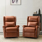 Swivel Faux Leather Recliner with Hidden Footrest & Pocket, Set of 2