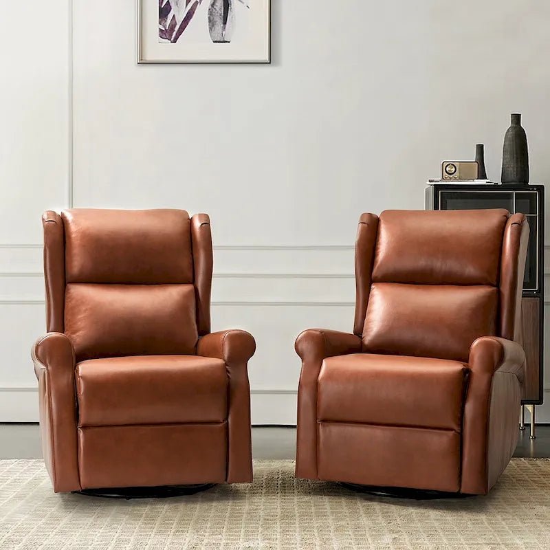 Swivel Faux Leather Recliner with Hidden Footrest & Pocket, Set of 2