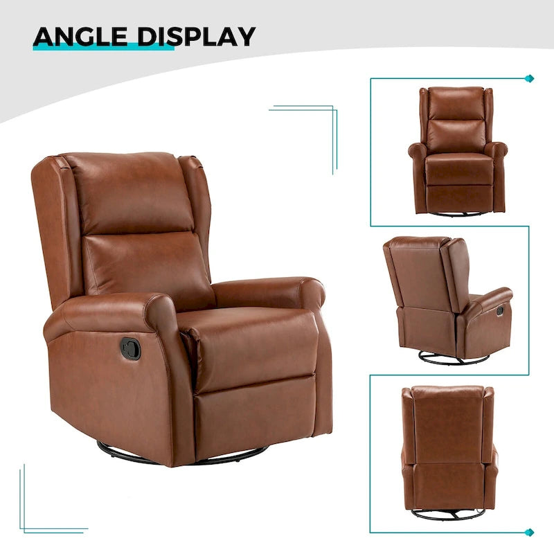 Swivel Faux Leather Recliner with Hidden Footrest & Pocket, Set of 2