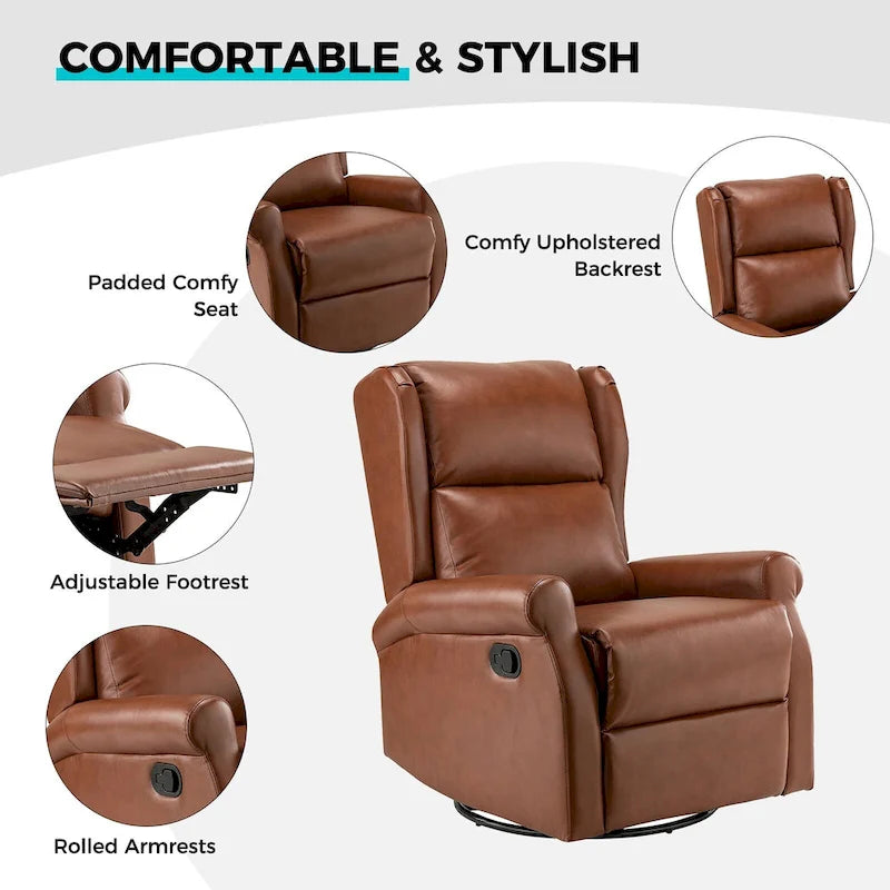 Swivel Faux Leather Recliner with Hidden Footrest & Pocket, Set of 2