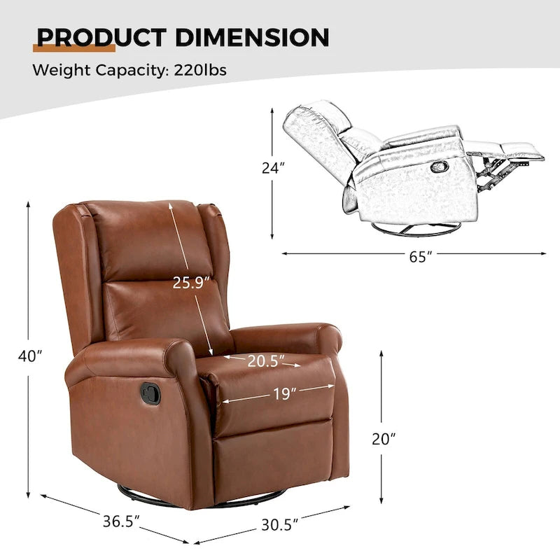 Swivel Faux Leather Recliner with Hidden Footrest & Pocket, Set of 2