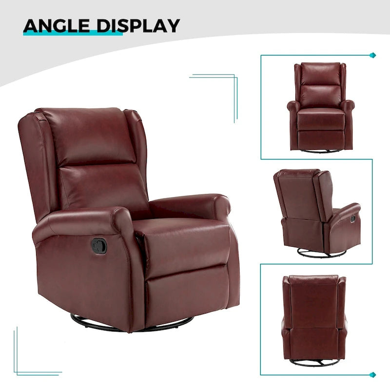 Swivel Faux Leather Recliner with Hidden Footrest & Pocket, Set of 2
