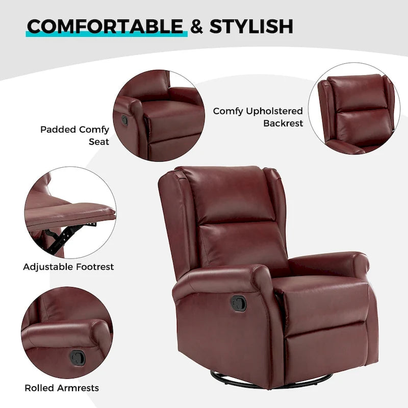 Swivel Faux Leather Recliner with Hidden Footrest & Pocket, Set of 2