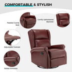 Swivel Faux Leather Recliner with Hidden Footrest & Pocket, Set of 2