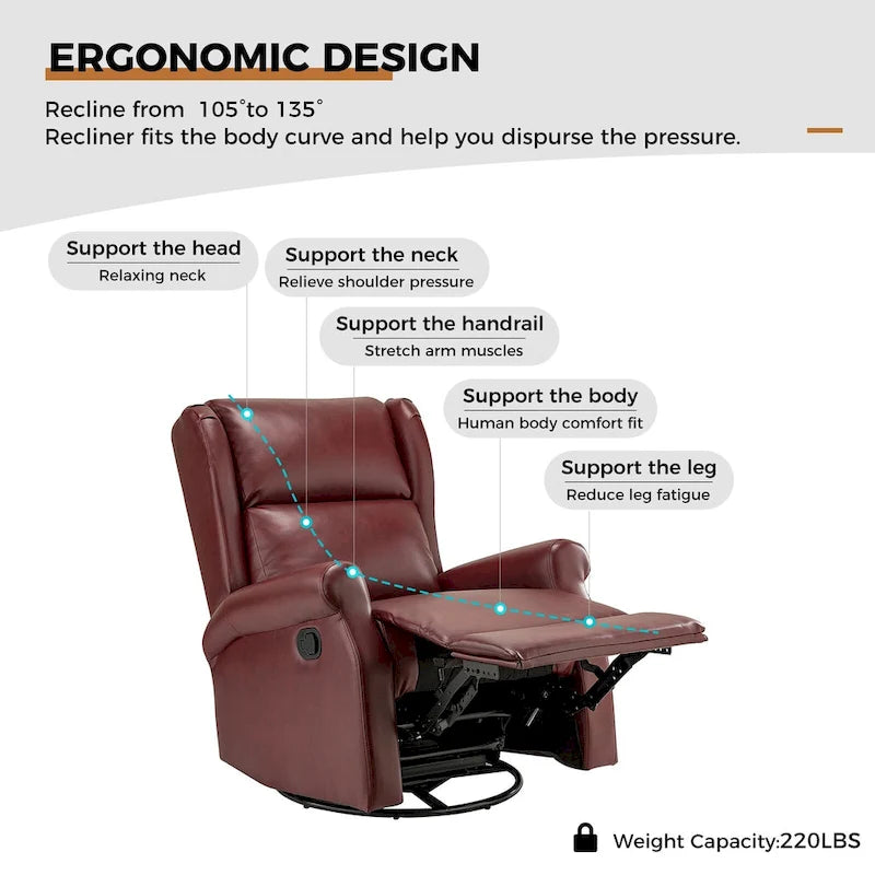 Swivel Faux Leather Recliner with Hidden Footrest & Pocket, Set of 2