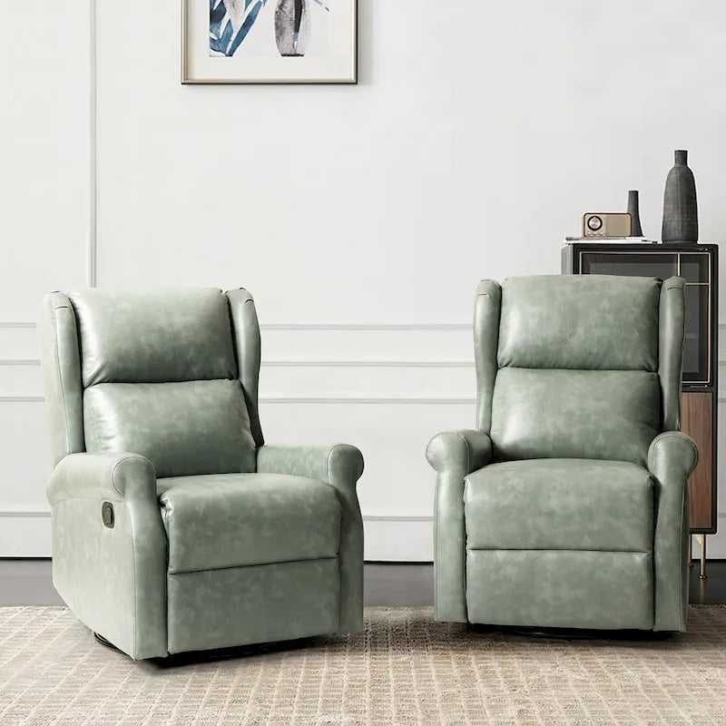 Swivel Faux Leather Recliner with Hidden Footrest & Pocket, Set of 2