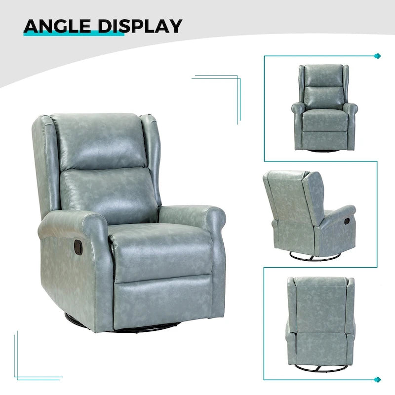 Swivel Faux Leather Recliner with Hidden Footrest & Pocket, Set of 2
