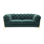 Emerald Green Velvet Tufted Loveseat with Polished Gold Legs