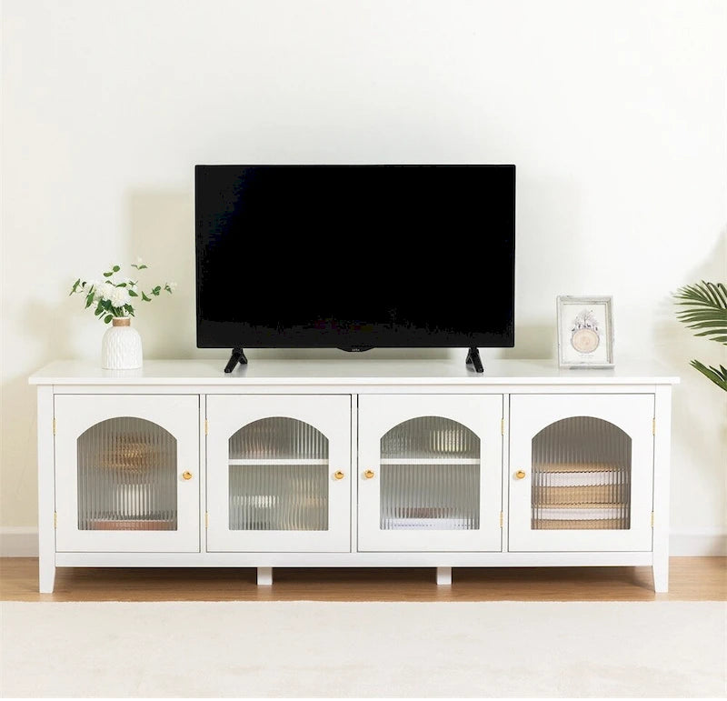 71 TV Cabinet w/ Solidwood Frame, Changhong Glass Door, Metal Handle