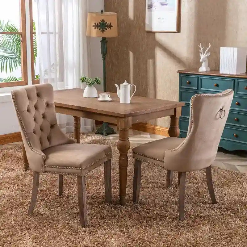 Tufted Velvet Upholstered Dining Chair with Solid Wood Legs, Set of 2