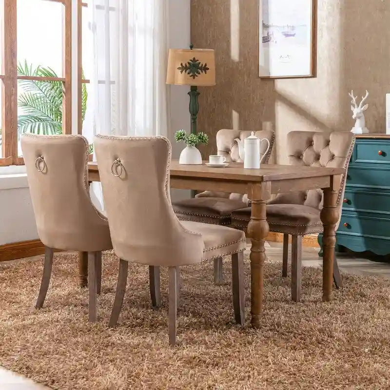 Tufted Velvet Upholstered Dining Chair with Solid Wood Legs, Set of 2