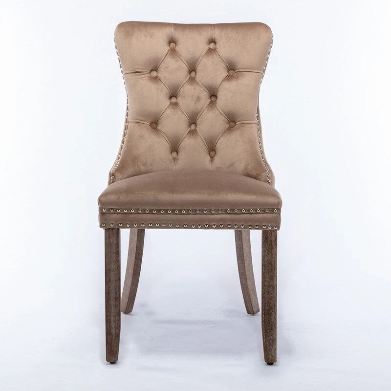 Tufted Velvet Upholstered Dining Chair with Solid Wood Legs, Set of 2