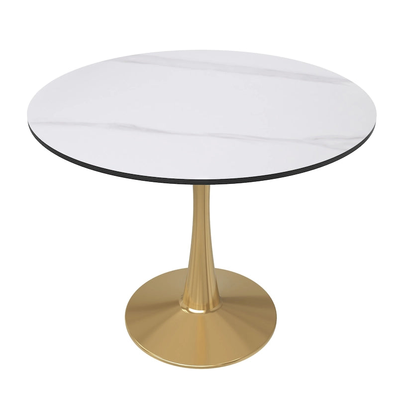 Bristol 31 Round Dining Table for 4 with Sintered Stone Tabletop in Gold Steel Base for Kitchen & Dining Room