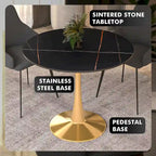 Bristol 31 Round Dining Table for 4 with Sintered Stone Tabletop in Gold Steel Base for Kitchen & Dining Room