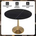 Bristol 31 Round Dining Table for 4 with Sintered Stone Tabletop in Gold Steel Base for Kitchen & Dining Room