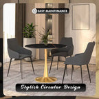 Bristol 31 Round Dining Table for 4 with Sintered Stone Tabletop in Gold Steel Base for Kitchen & Dining Room