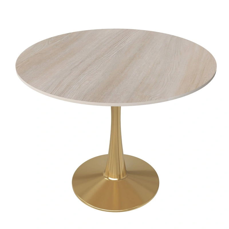 Bristol 31 Round Dining Table for 4 with Sintered Stone Tabletop in Gold Steel Base for Kitchen & Dining Room