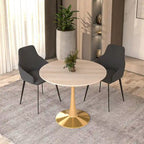 Bristol 31 Round Dining Table for 4 with Sintered Stone Tabletop in Gold Steel Base for Kitchen & Dining Room
