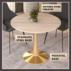 Bristol 31 Round Dining Table for 4 with Sintered Stone Tabletop in Gold Steel Base for Kitchen & Dining Room